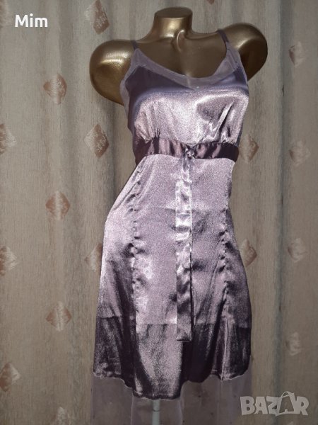 L Сатенена рокля в лилаво с пайети и воал, снимка 1