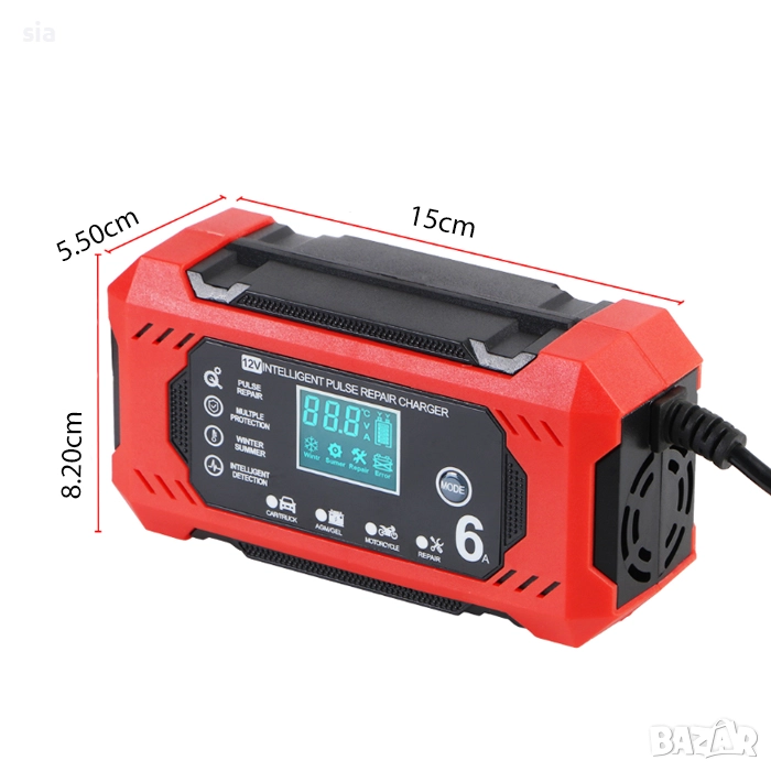 Зарядно за акумулатор, 6A, 12V, LCD дисплей, снимка 1