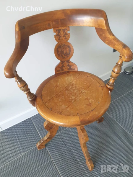 Стар дървен стол на винт/регулируем/с подлакътници/дърворезба/83см, снимка 1