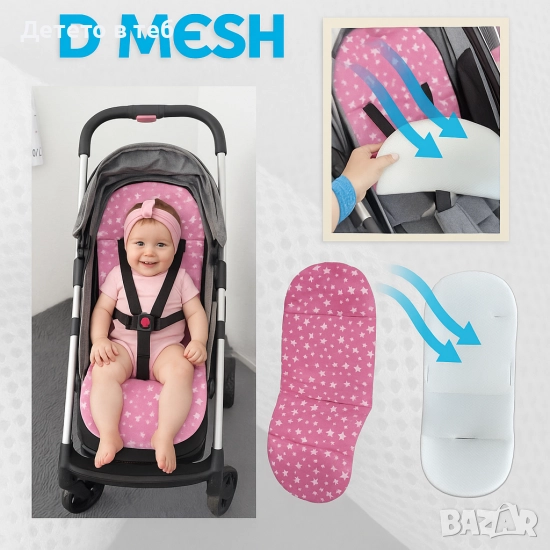 Постелка против изпотяване Лукс 3д меш Розови звезди, снимка 1