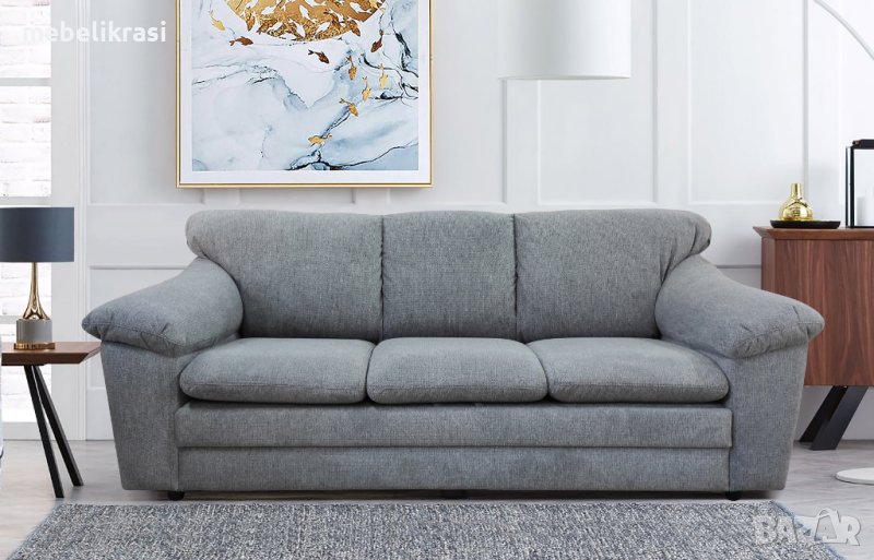 КАНАПЕ НОСТАЛГИЯ ТРОЙКА РАЗТЕГАТЕЛНО нова дамаска- Арагон Сиво, снимка 1