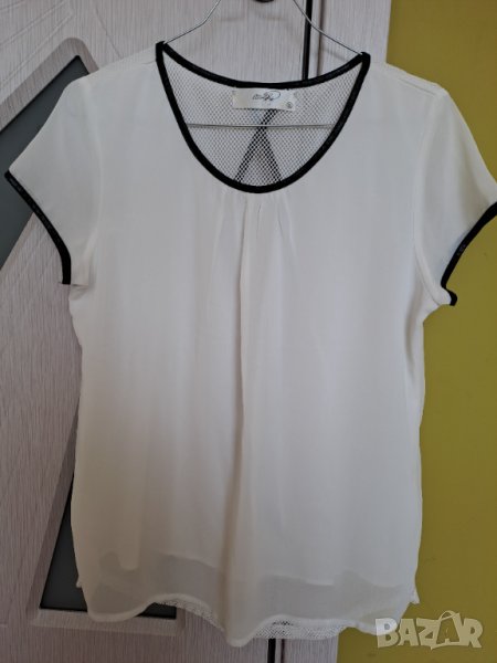 Лятна бяла блуза с черни биета, снимка 1