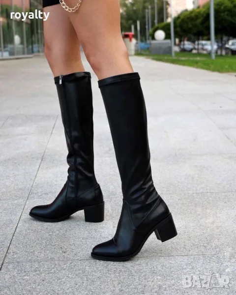 Ботуши на ток - черна кожа, снимка 1
