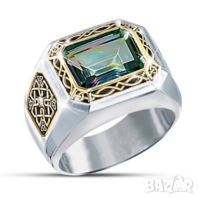 Мъжки пръстен с циркон, златно покритие, снимка 1