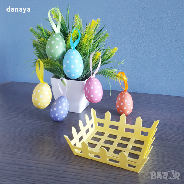 2824 Шарени великденски яйца в панерче, снимка 1