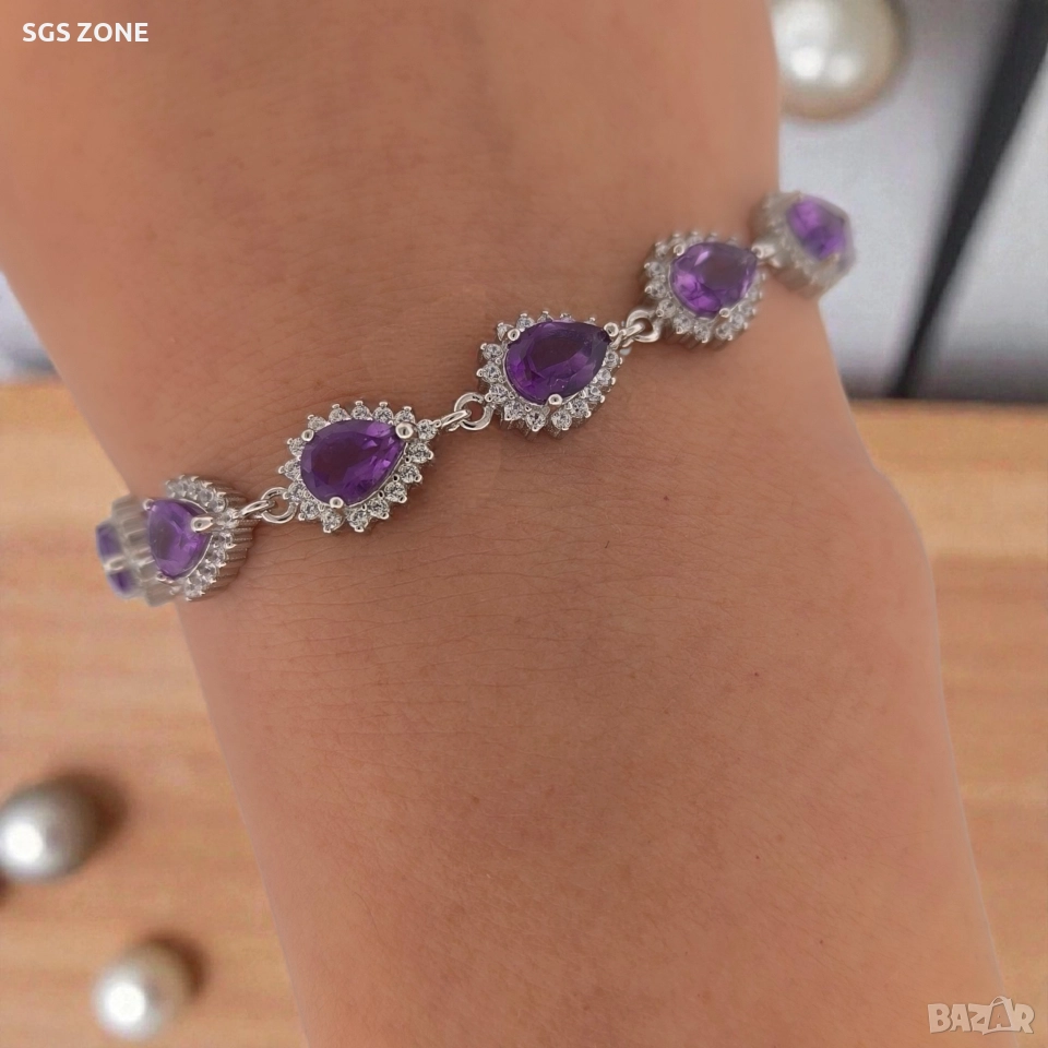 сребърна гривна с естествен аметист, снимка 1