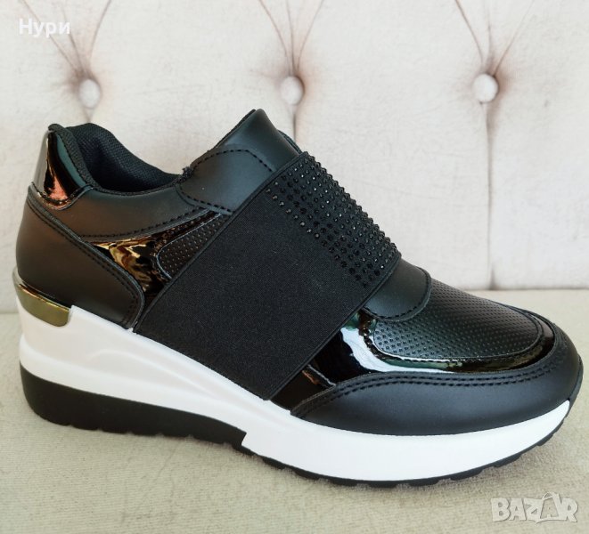 Дамски, черни маратонки на платформа, снимка 1