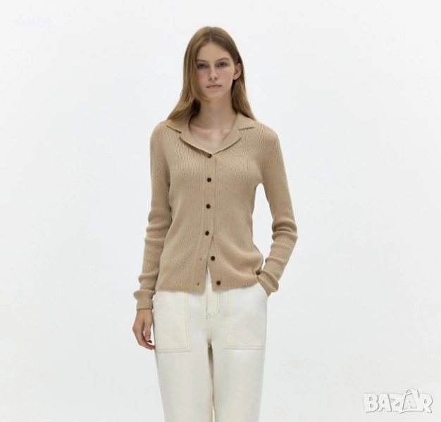 Beige collared button-up cardigan, снимка 1