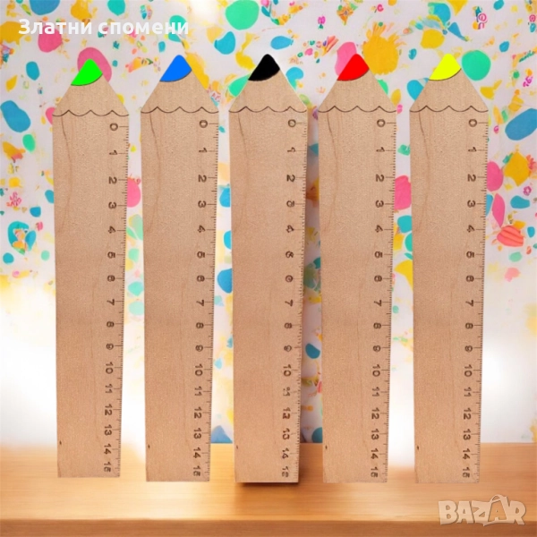Детска дървена линийка във формата на молив, снимка 1