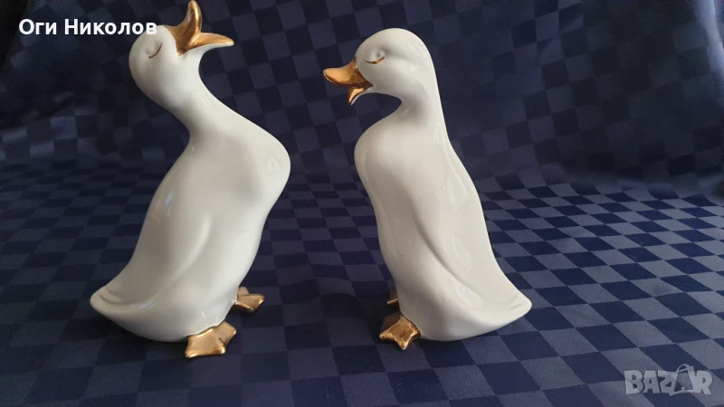 Чифт порцеланови патици с позлата, снимка 1