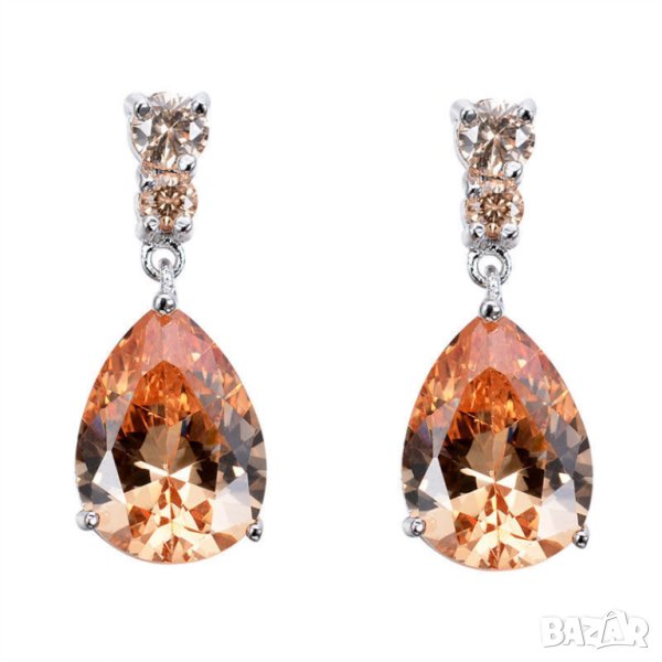 Обеци с морганит, капки, посребрени, снимка 1