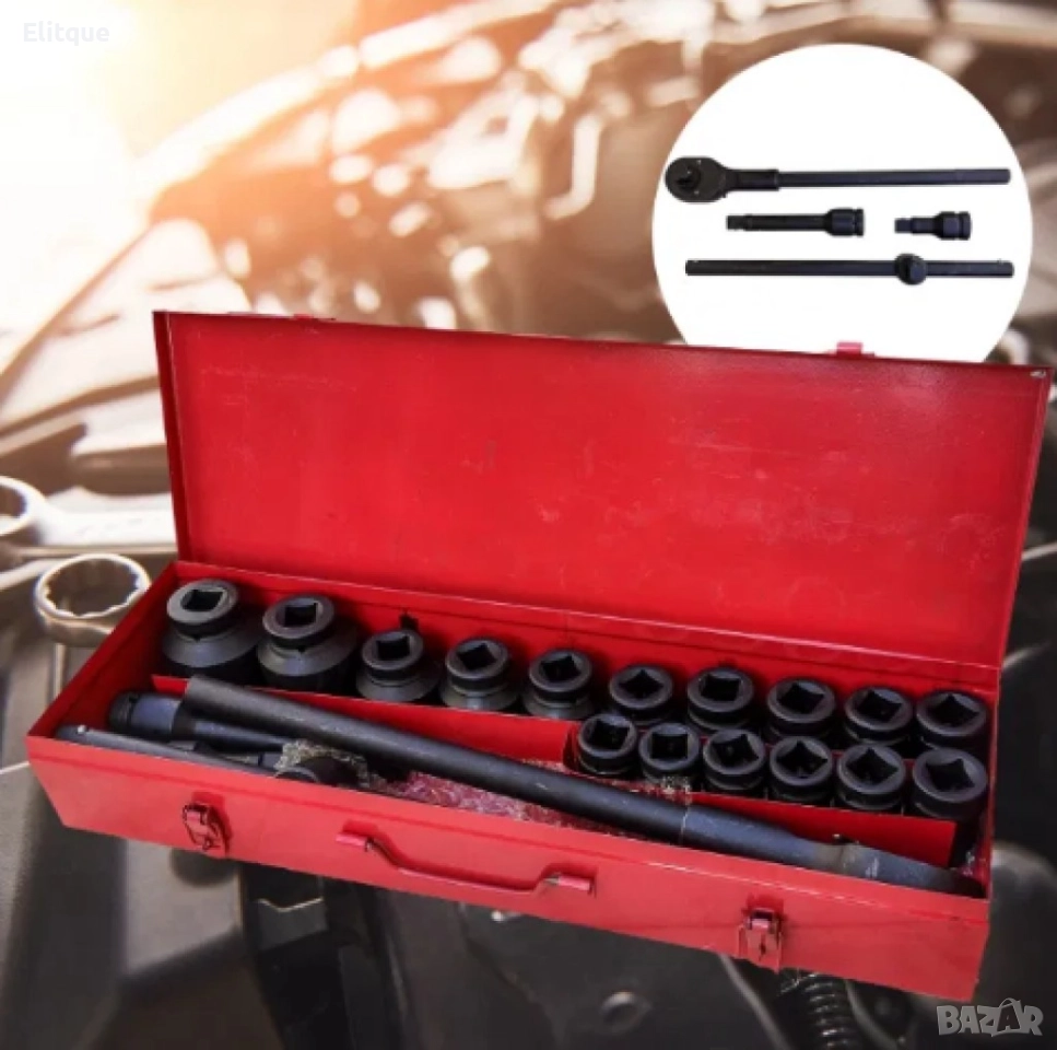 Комплект ударни вложки 3/4 с тресчотка - гедоре, снимка 1