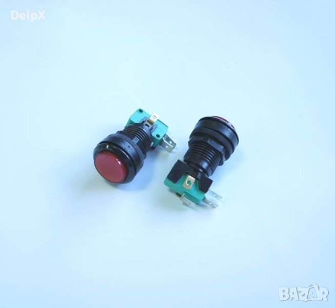 Бутон за игрална машина светещ незадържащ НО червен 250V 6A Ф24mm, снимка 1