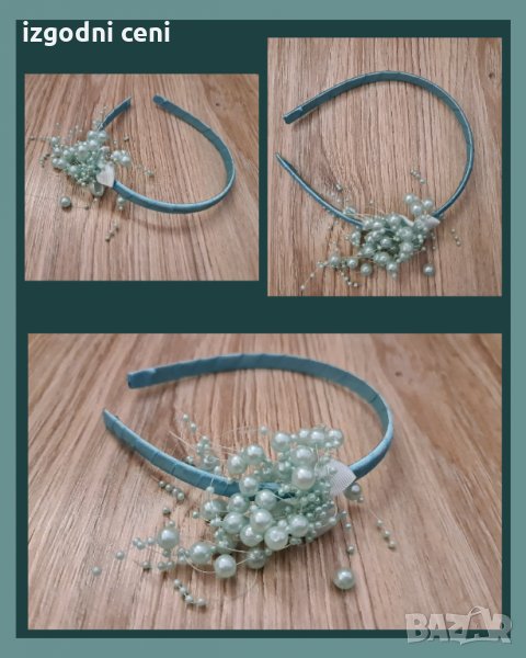 Красива диадема с цвете от сини перли, снимка 1