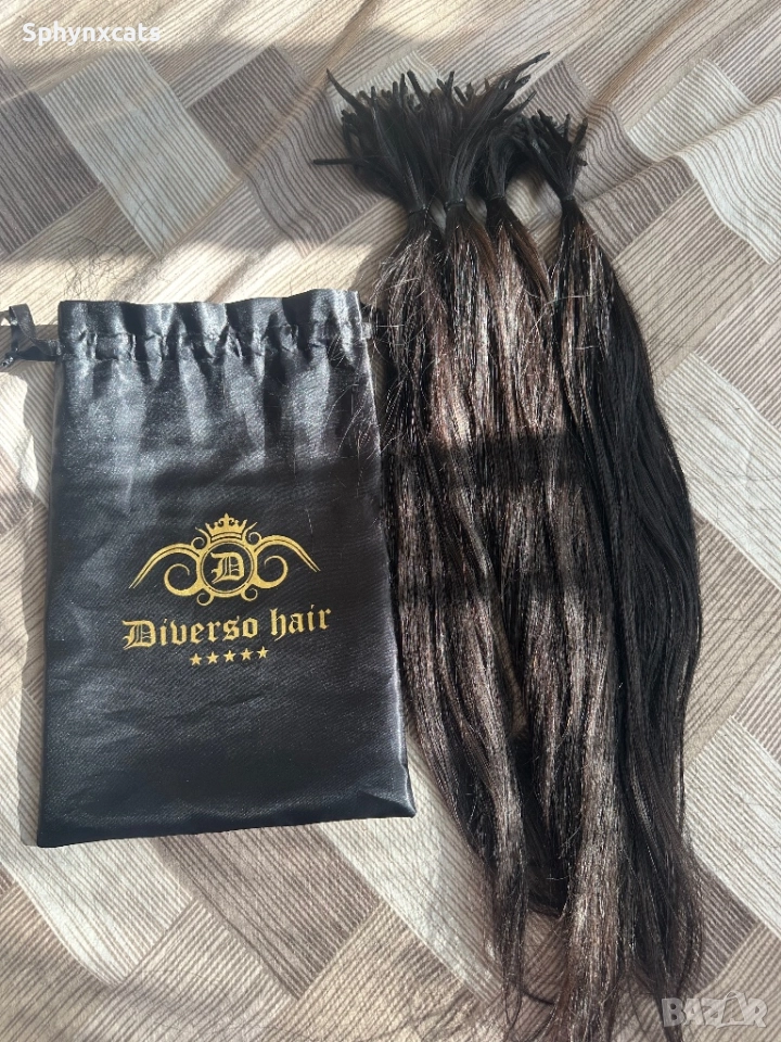Естествена коса на кератинови кичури 60см естествена коса от диверсо - руси и тъмни, снимка 1