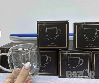 Стъклена чаша за кафе с двойно дъно 200ml, снимка 1