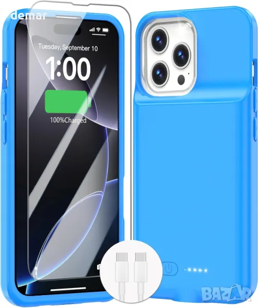 Калъф с батерия за iPhone 16 Pro Max, 15W 8500mAh (6.9 инча) син, снимка 1