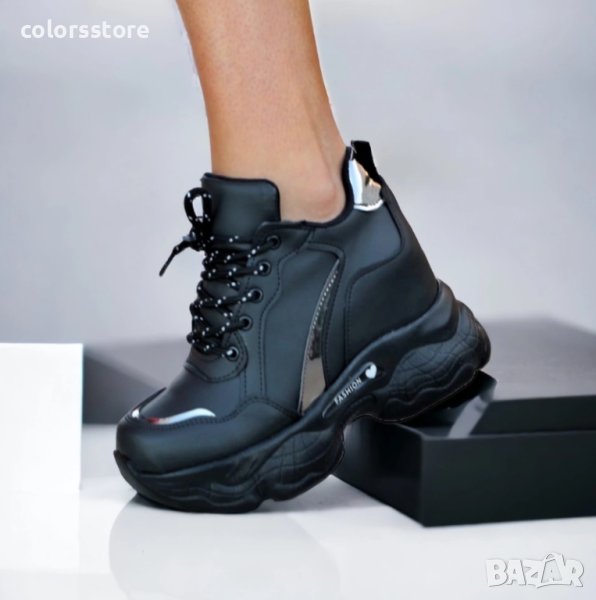 Кецове на платформа - черна кожа с черно ходило - PA50, снимка 1