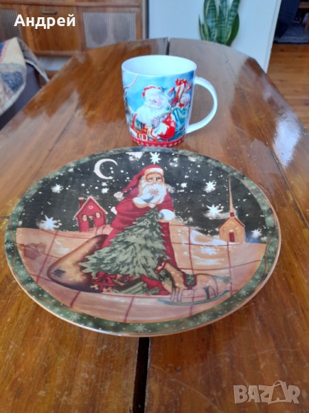 Стара коледна чиния,чаша, снимка 1