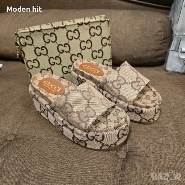Намалени последен чифт! Gucci дамски чехли на платформа и клъч висок клас реплика, снимка 1