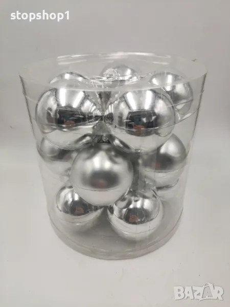 Стъклени Коледни топки украса 15броя сиво сребро Christmas , снимка 1