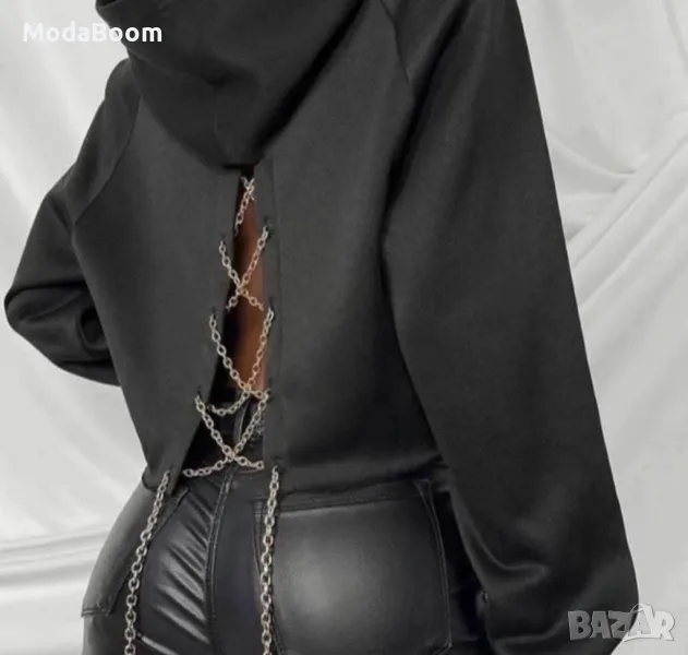 Памучен дамски суичър с акцент, снимка 1