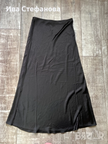 Дълга нова  елегантна класическа права пола ти  трапец русалка черна сатен сатенена 