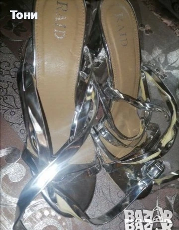 Нови Сребристи Дамски Сандали на Ток 40, снимка 6 - Сандали - 53759697