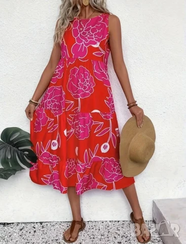 Лятна рокля в червено и циклама, снимка 1