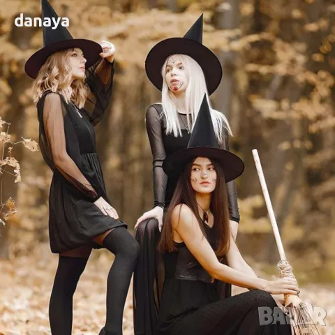 5215 Черна вещерска шапка Halloween парти аксесоар, снимка 2 - Други - 47276495