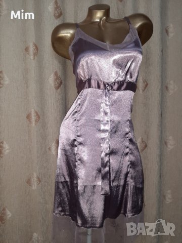 L Сатенена рокля в лилаво с пайети и воал, снимка 1 - Рокли - 41769426