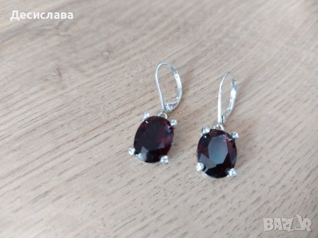  Обици с тъмно лилав камък, снимка 2 - Обеци - 38821776