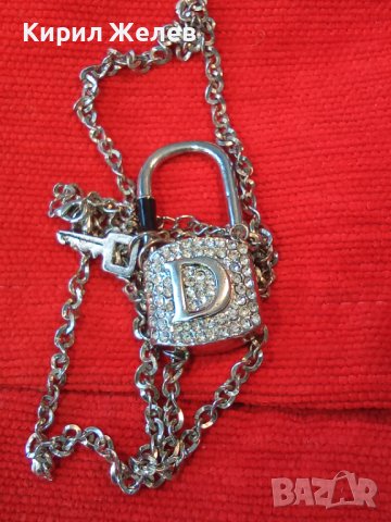 ШАРМАНТЕН МЕДЕН с БЯЛА ПОЗЛАТА АРТ ПЕНДАНТ КАТИНАРЧЕ с ИСКРАЩИ КРИСТАЛИ и СТОМАНЕНА ВЕРИЖКА 37394