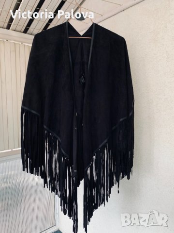 Луксозно кожено тънко яке-наметало с ресни STELLA-NOVA Дания, снимка 8 - Якета - 36027752