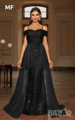 ОФИЦИАЛНА РОКЛЯ С ПАЕТИ И ТЮЛ, снимка 7 - Рокли - 53821066