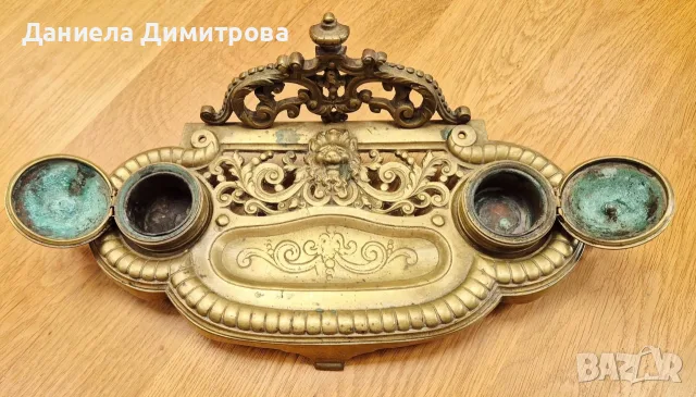Масивна антикварна двойна мастилница (писалищен прибор), снимка 6 - Антикварни и старинни предмети - 55922250