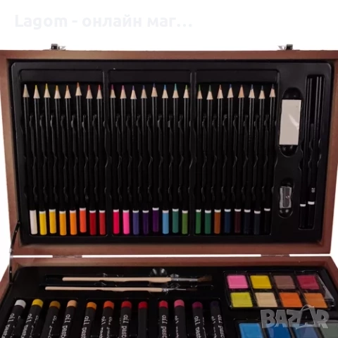 Арт комплект за рисуване в дървен куфар 130 елемента Maaleo, снимка 4 - Ученически пособия, канцеларски материали - 52561367