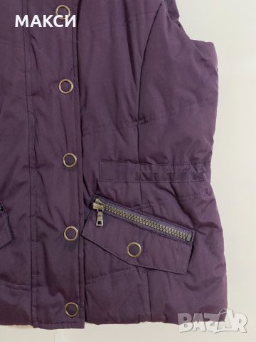 Марков ватиран елек с мека, еластична яка джобове, цип, капси и мека топла подплата в тъмно лилаво, снимка 3 - Елеци - 34485017