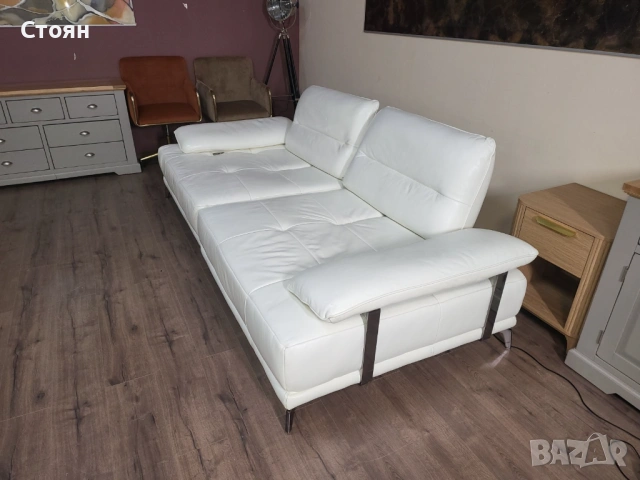 Бял кожен диван тройка Artemis с електрически облегалки, снимка 12 - Дивани и мека мебел - 53755721