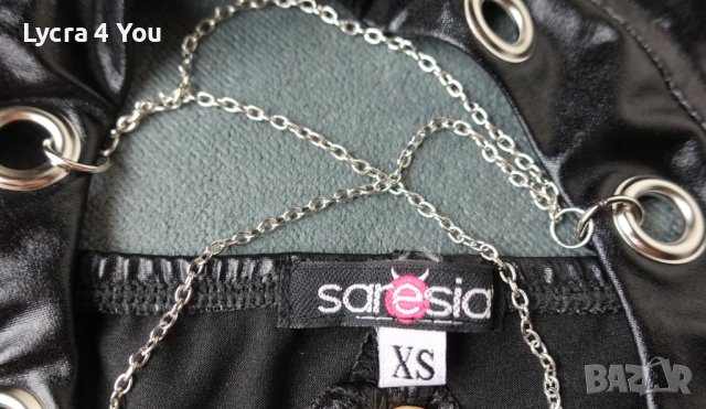 Saresia XS/S лачено боди със синджирчета и лачени чорапи в комплект, снимка 7 - Бельо - 40531811