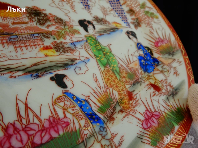 Чаша с чиния японски порцелан яйчена черупка,злато. , снимка 4 - Антикварни и старинни предмети - 53658918