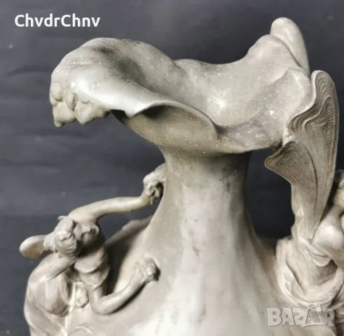 Франция 1900-те/28см-5кг/стара френска фигурална ваза с феи/калай, снимка 7 - Вази - 55846201