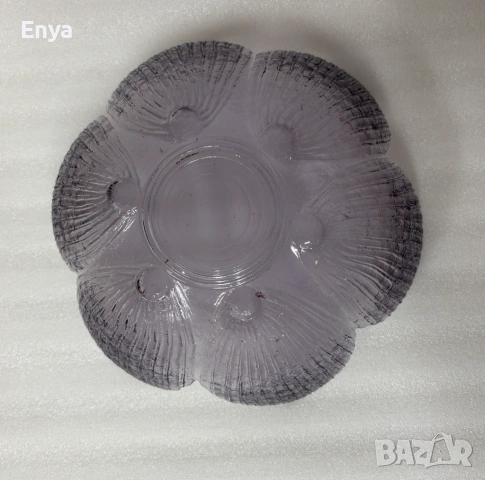 Фруктиера (купа) - стъклена с форма на цвете - цвят лила, снимка 4 - Антикварни и старинни предмети - 53648809