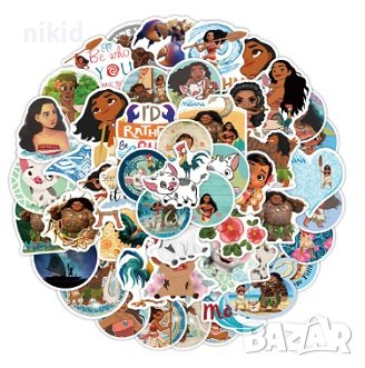 50 бр Моана Ваяна Moana самозалепващи лепенки стикери за украса декор картонена торта, снимка 6 - Други - 41830142