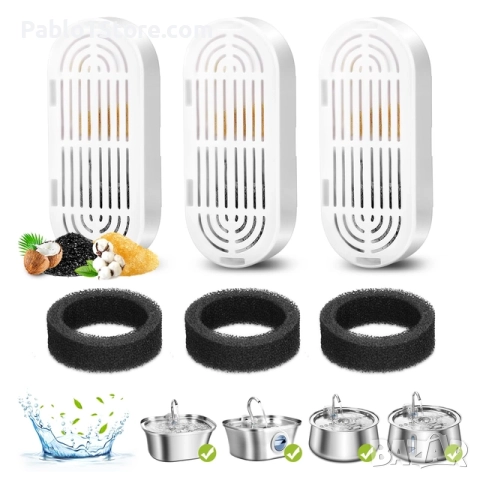 Филтър за котешки фонтан, пакет от 6 резервни филтъра и резервни гъби за предфилтър за фонтан от нер, снимка 3 - Ветеринари и услуги - 51928873