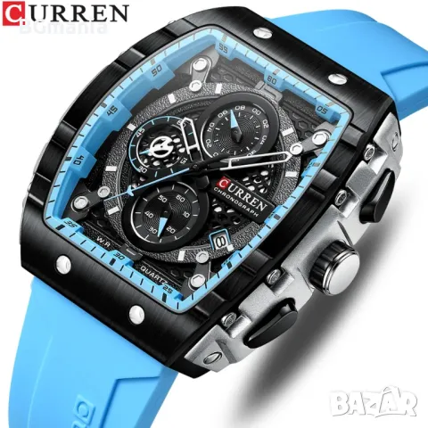 Мъжки часовник 8442 с4 синя силиконова каишка, снимка 2 - Мъжки - 48899307