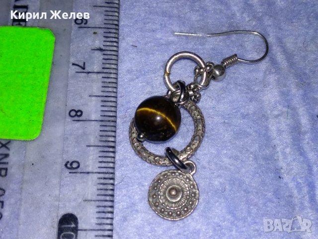 ПОСРЕБРЕНА МЕДНА СКЪПОЦЕННА АР НУВО ОРНАМЕНТИРАНА ОБЕЦА с РЪЧНО ПОЛИРАН КАМЪК ТИГРОВО ОКО 38230, снимка 12 - Обеци - 40933126