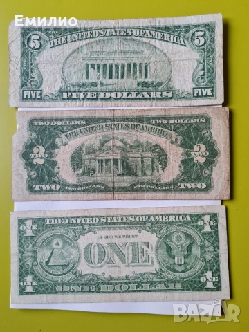 USA 🇺🇸 СЕТ ОТ 3 БАНКНОТИ $ 5 1934# $2 1928 и $1 1957, снимка 2 - Нумизматика и бонистика - 36085454