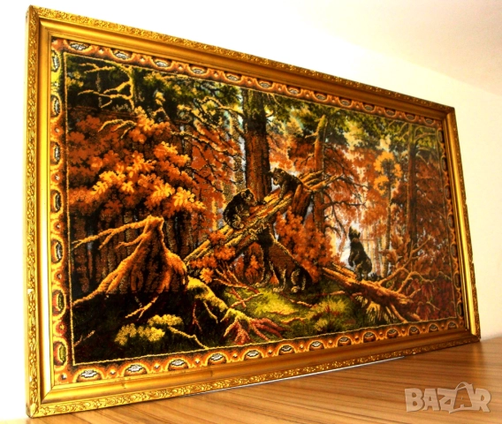 Винтидж, стар, ретро Ковьор с ловен мотив, снимка 2 - Антикварни и старинни предмети - 52541923