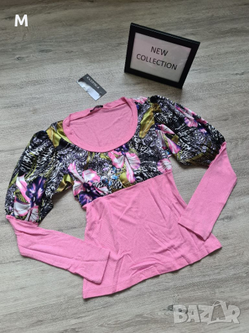 Нова блуза в розов цвят с цветя от сатен и фино плетиво на намаление 